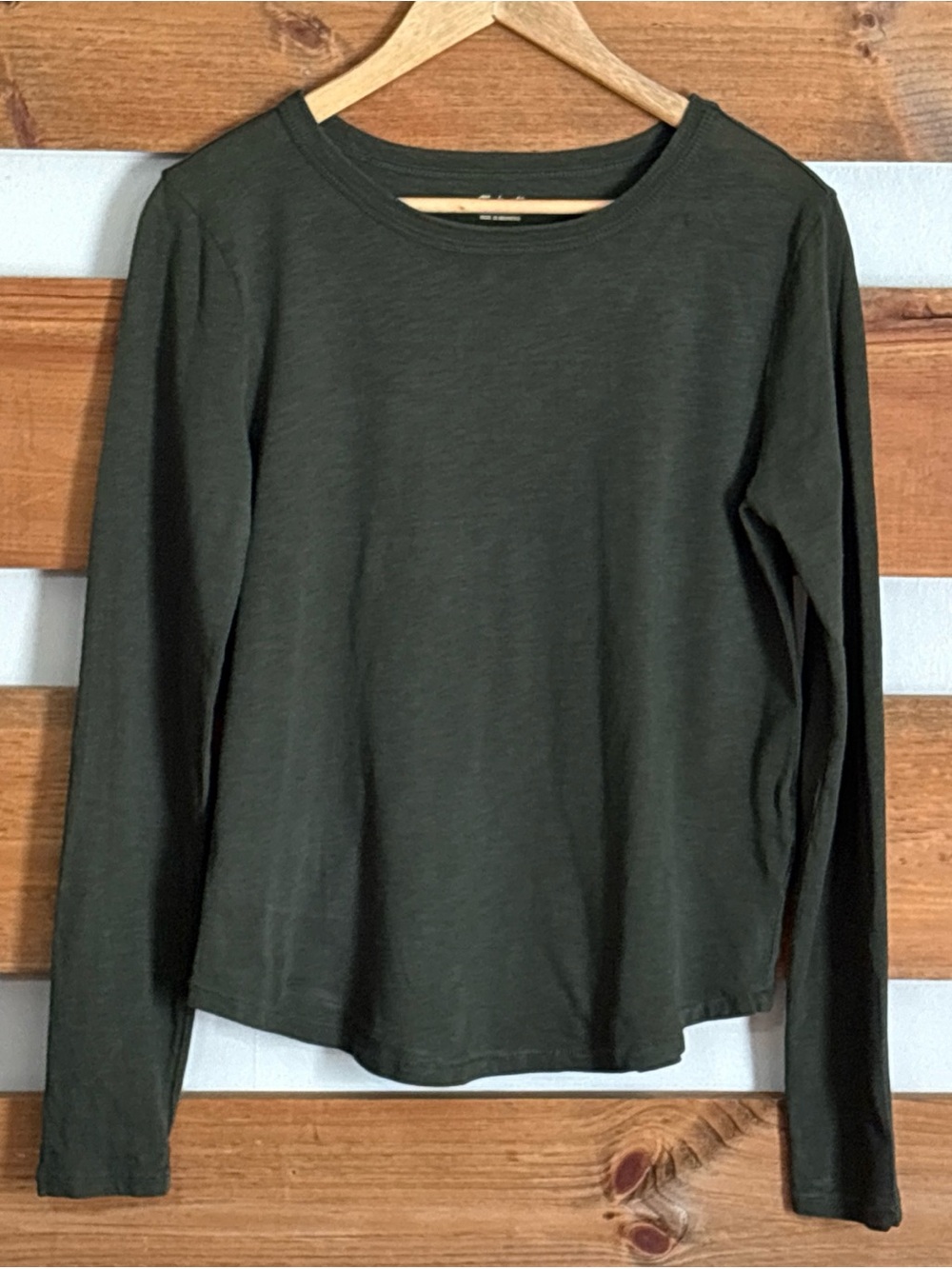Madewell Solid Forest Green Long Sleeve 100% Cotton Ladies Shirt Size Medium